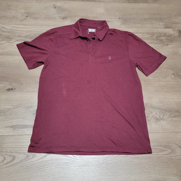 Volcom Shirt Mens Medium Red Solid Polo Classic Fit Casual Preppy Classiccore - Picture 1 of 6